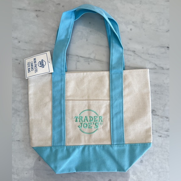 Trader Joes Handbags - Trader Joe’s Mini Pastel Canvas Tote Bag Blue Spring 2026